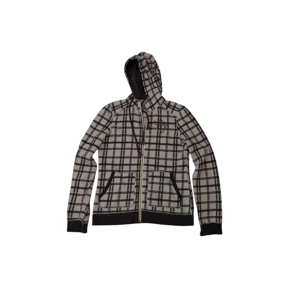 Billabong Checkered Hoodie in Black and Grey - Picture 1 of 8